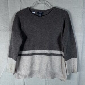 Griffen Cashmere Wool Blend Sweater Small Grey Beige Colorblock Crew Neck Knit